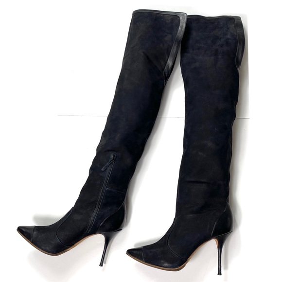 Sophia Webster Hallie Nubuck Leather Over the Knee Heel Boot in Black - Picture 3 of 16